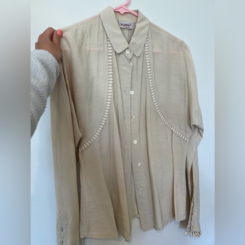 Byblos Italian Shirt with Ruffle Detail. Fits Small